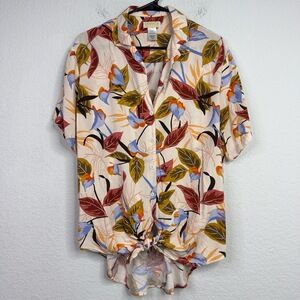 LSPACE Shirt Women M Colorful Island Time Aloha Button Vacation Tropical Coastal